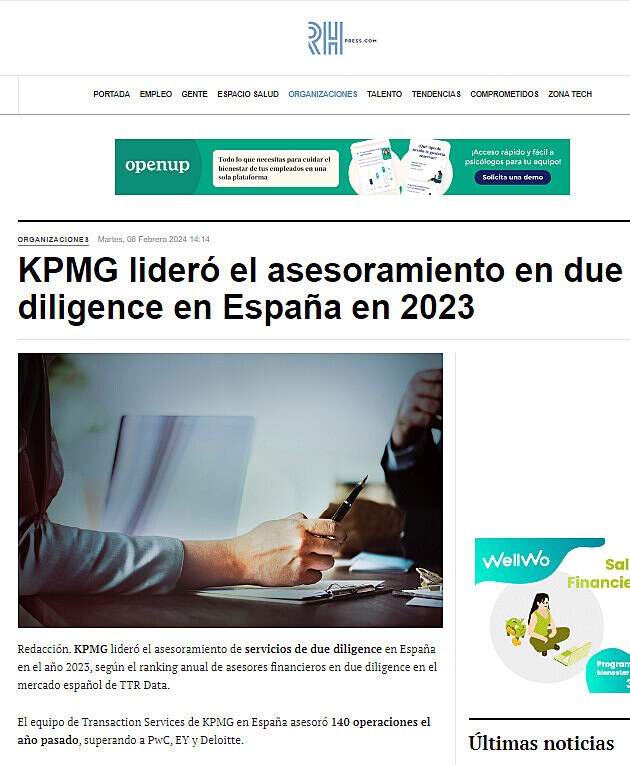 KPMG lider el asesoramiento en due diligence en Espaa en 2023
